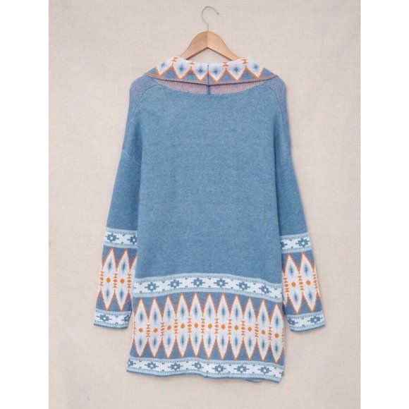 NEW Geo Pattern Drop Shoulder Open Front Cardigan Sweater S - Picture 7 of 8